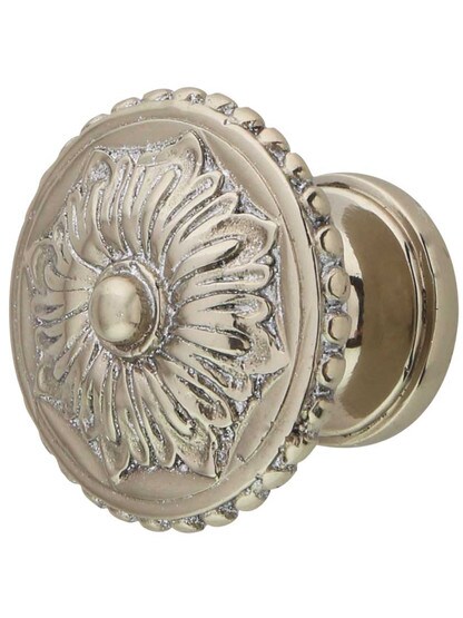 Dahlia Cabinet Knob - 1 1/4 inch Diameter in White Brass.